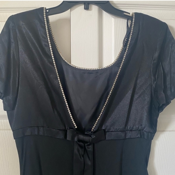 Vtg Classy long Evening Rhinestones Bow Gown satin long maxidress - Picture 7 of 14